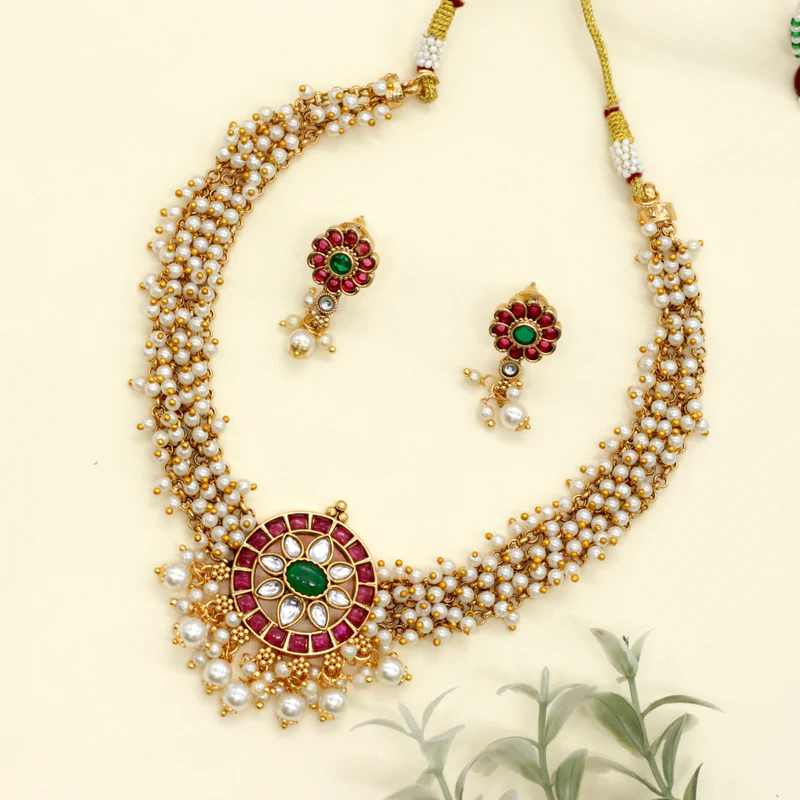 Pearl Bunch Kemp Chakra Bridal Necklace set
